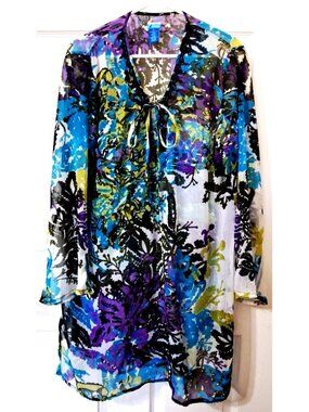 Soaked Women's XL Multicolor Beach Cover-up Long Sleeve Sheer Pullover Sequins